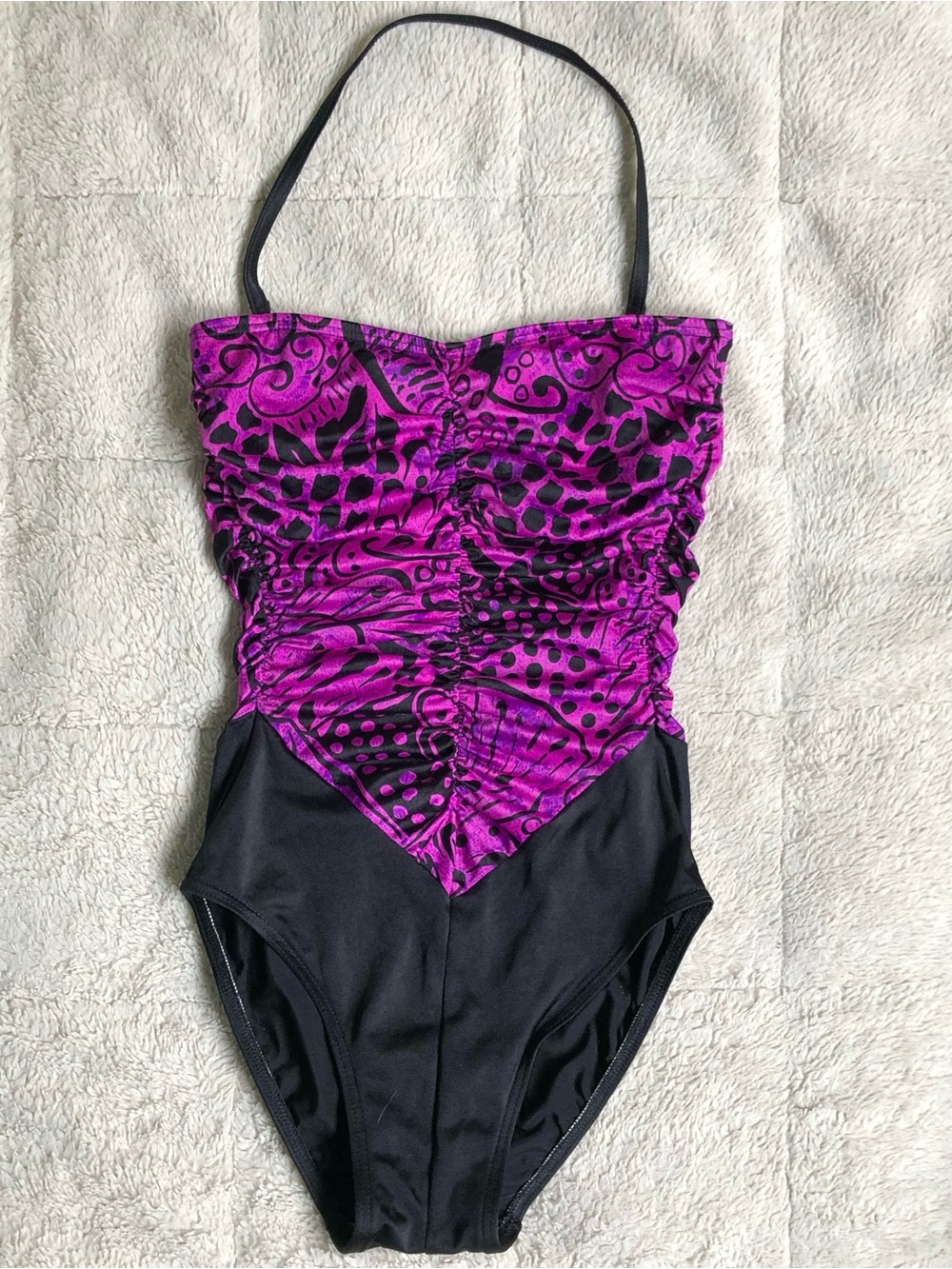 Vintage 80s Artsy Abstract Ruched Halter Strapless One-Piece Swimsuit Bratz